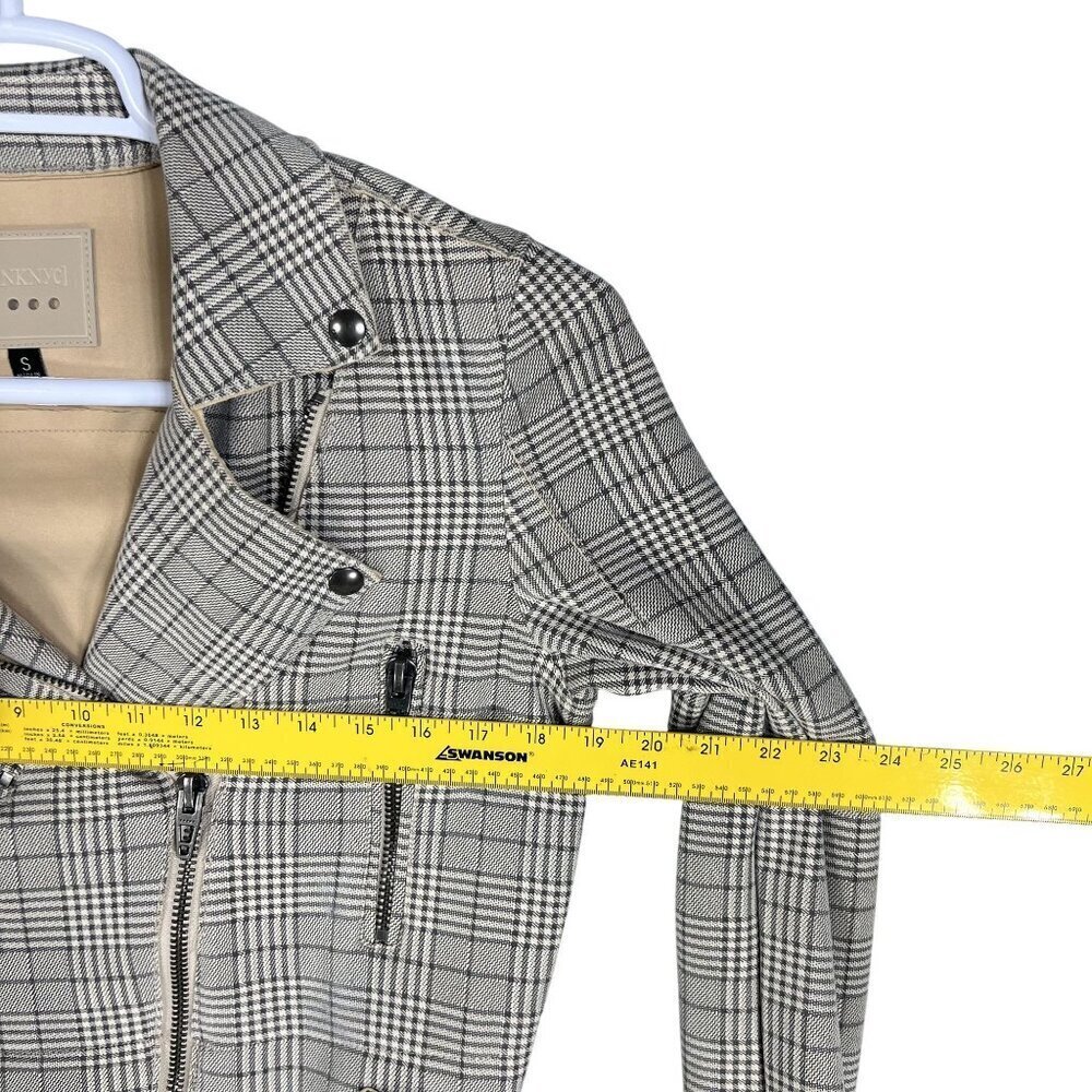 BlankNYC S Windowpane Plaid Moto Jacket Asymmetrical Zip Pockets Faux Suede Chic - Picture 10 of 16